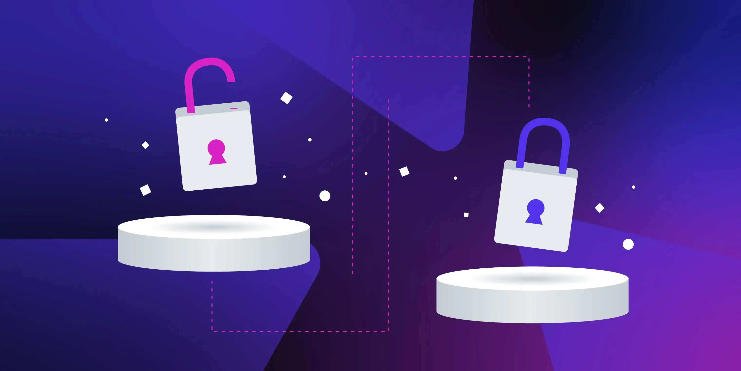 Deux cadenas ouverts sur des socles, symbole des licences open source
