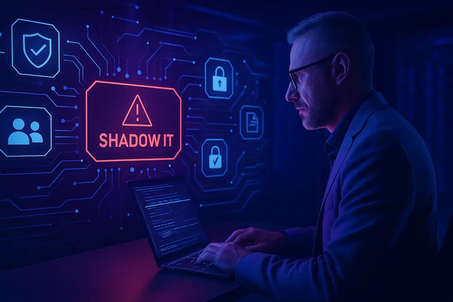 Responsable IT face à une alerte de shadow IT sur ses écrans