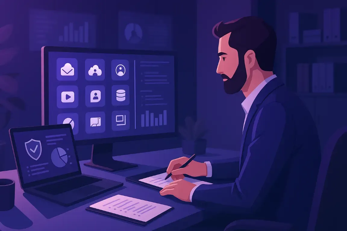 Illustration d’un responsable préparant un catalogue d’applications
