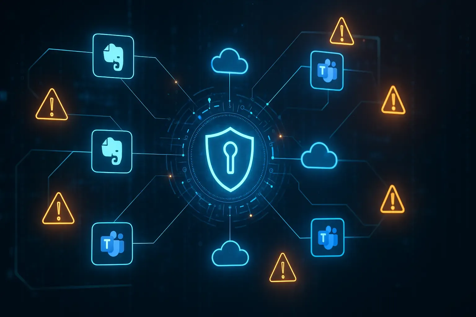 Applications SaaS en double reliées à un bouclier, avec des alertes de sécurité