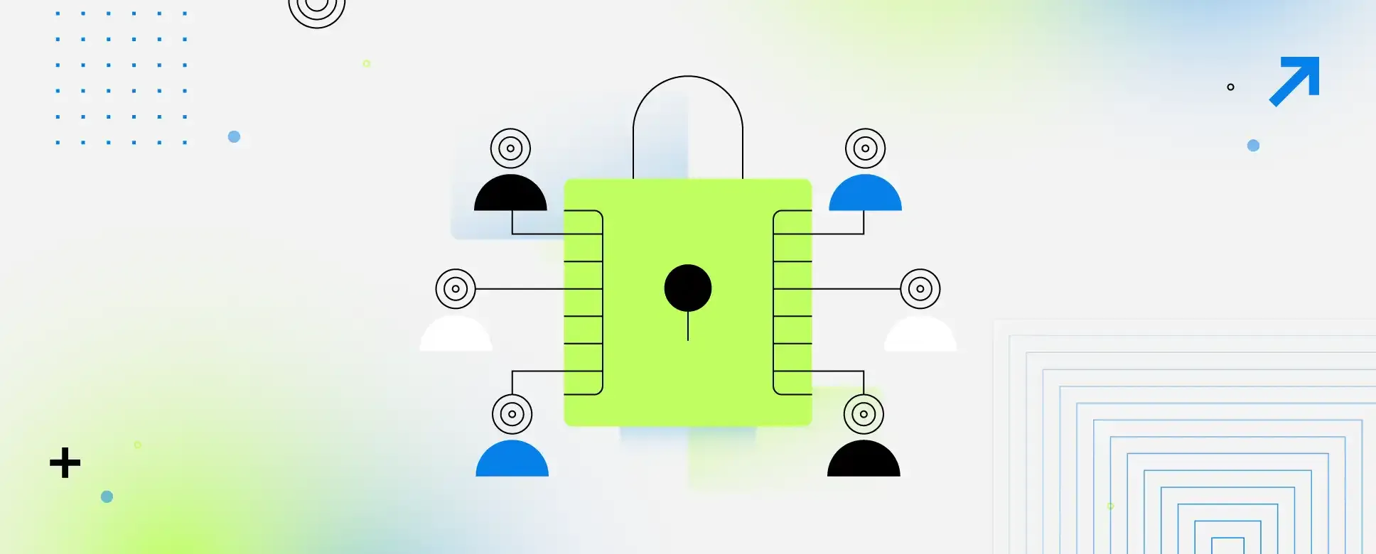 Illustration d’un cadenas relié à plusieurs utilisateurs, symbole du contrôle des accès