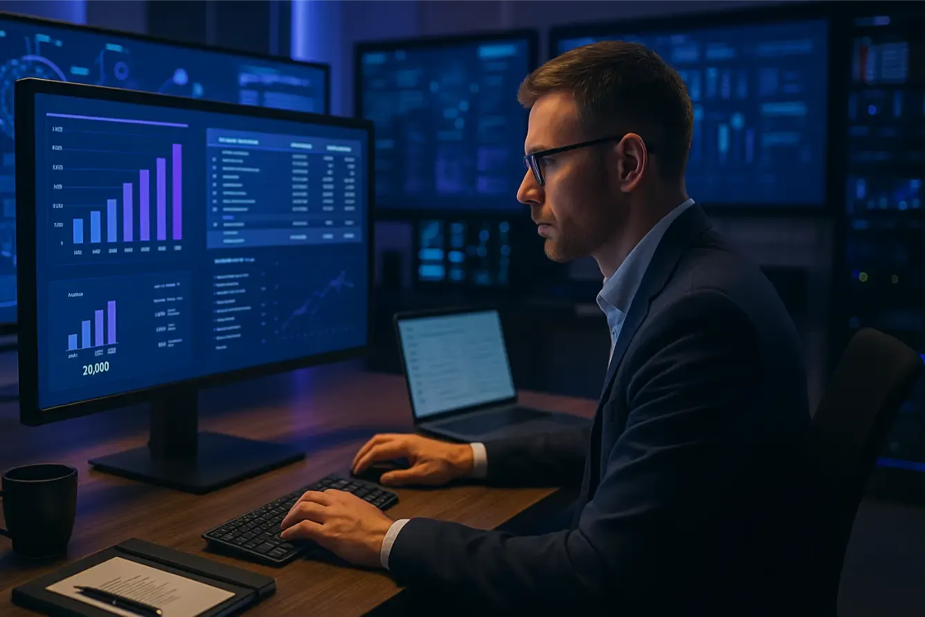 Responsable IT calculant le coût total de possession sur des tableaux de bord