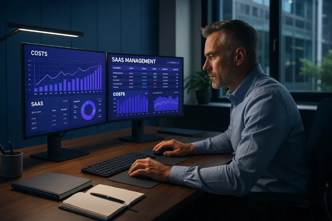 DSI analysant les coûts SaaS sur des tableaux de bord