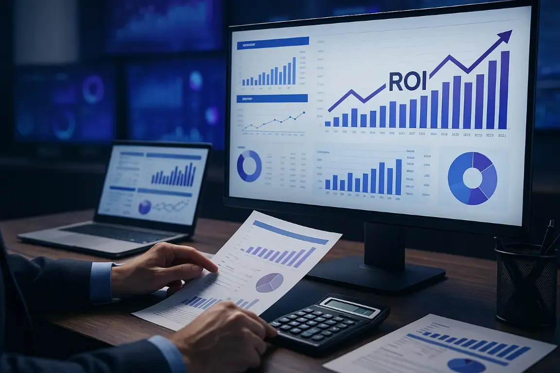 Écran affichant la progression du retour sur investissement, avec une calculatrice