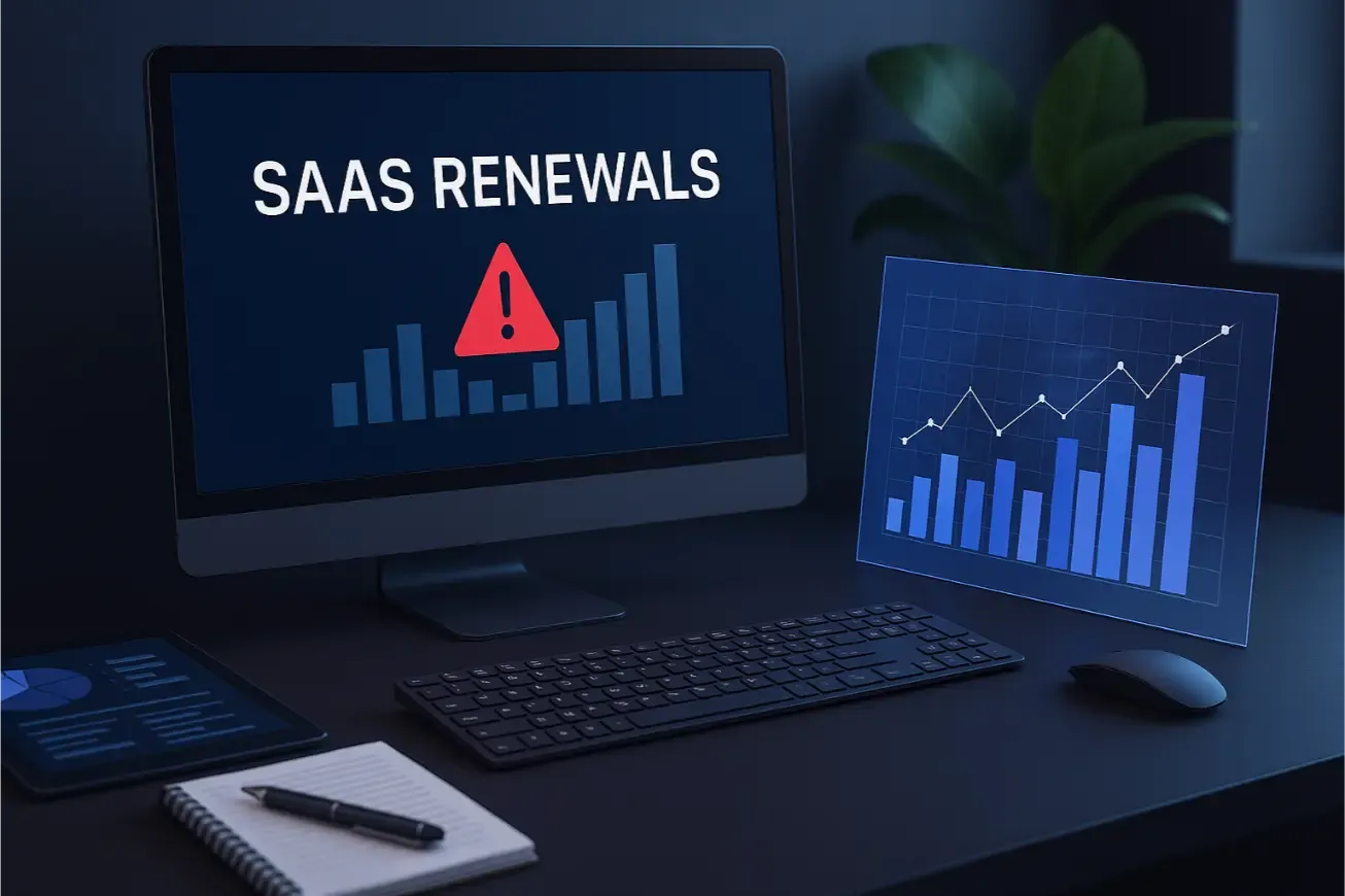 Écran signalant une alerte sur les renouvellements SaaS