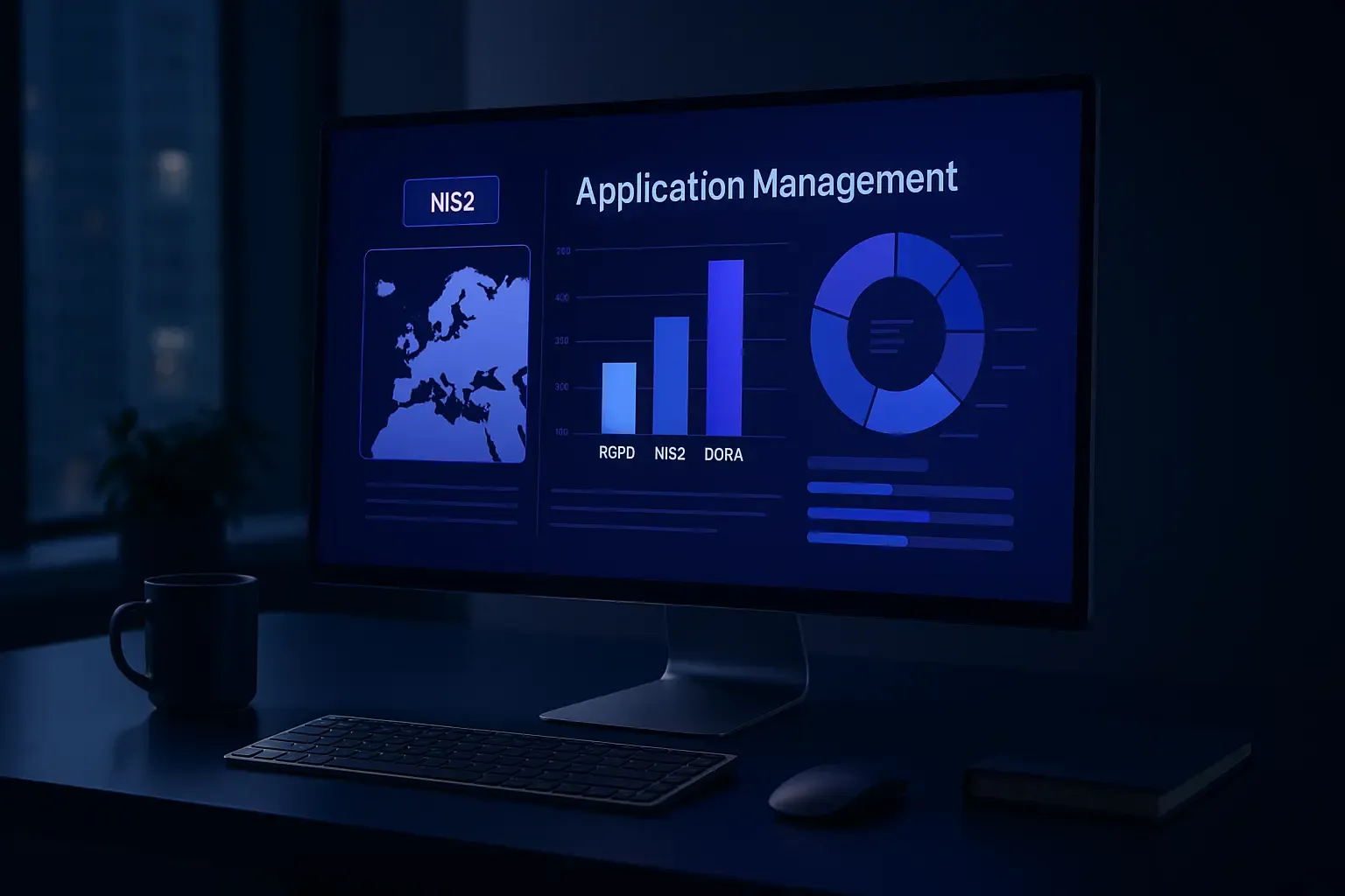 Écran de gestion des applications avec des repères NIS2 et DORA