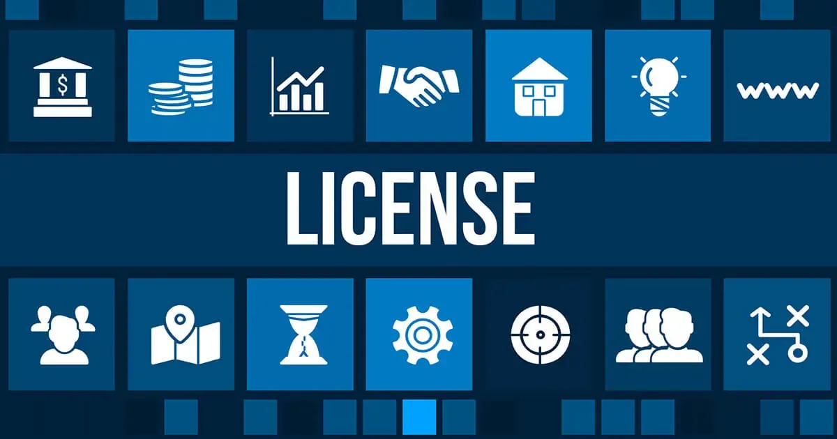 Le mot licence entouré d’icônes de gestion et d’entreprise