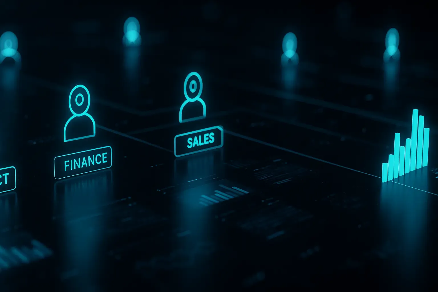 Illustration des départements finance et ventes reliés à des indicateurs