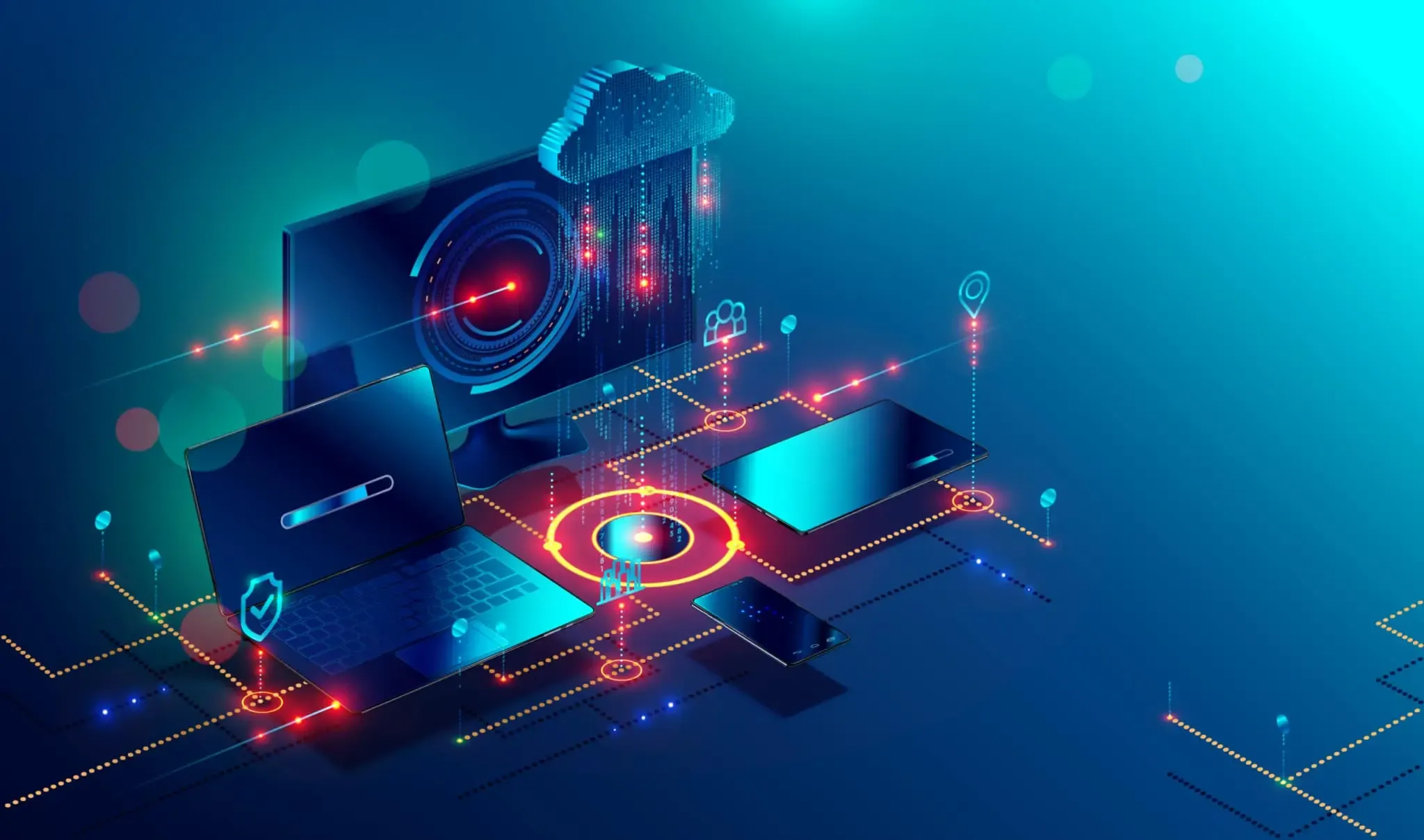 Illustration d’un réseau d’applications cloud et de connexions à sécuriser