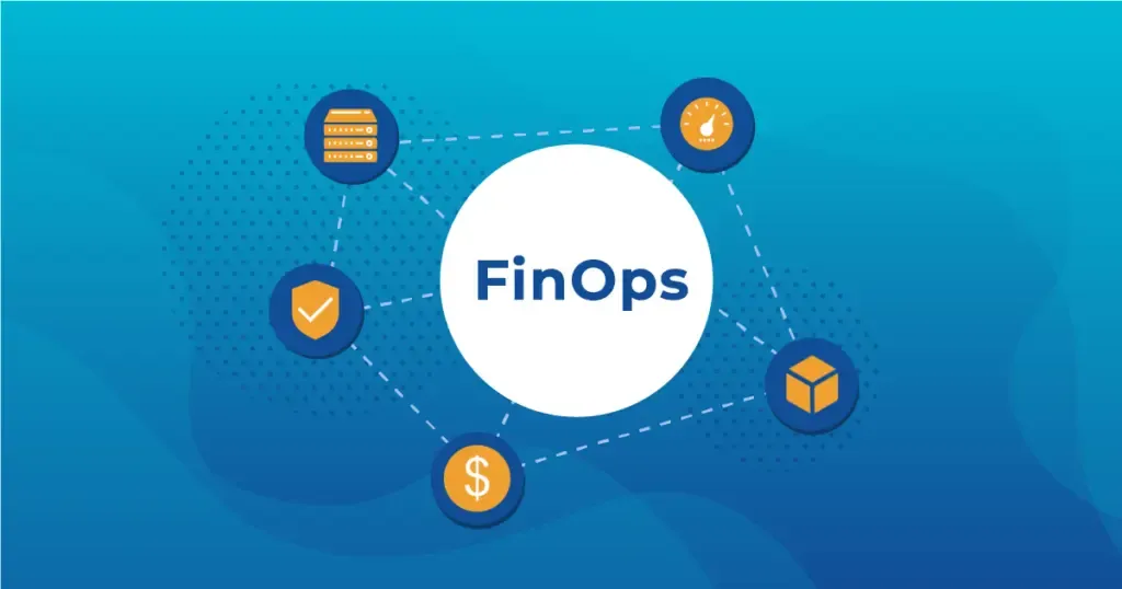Schéma FinOps relié à des icônes de coûts, de sécurité et d’applications