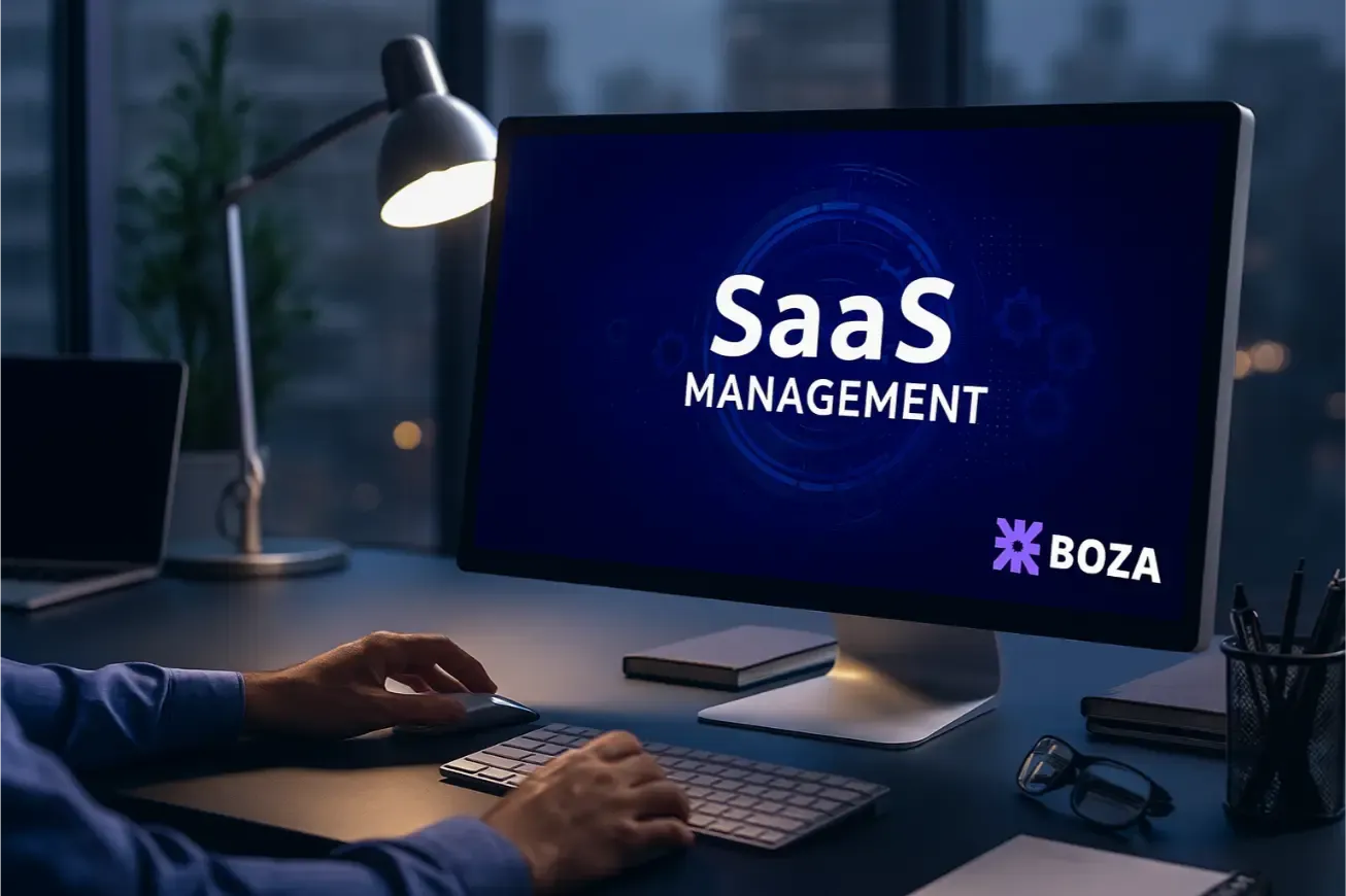 Écran affichant la gestion SaaS avec Boza