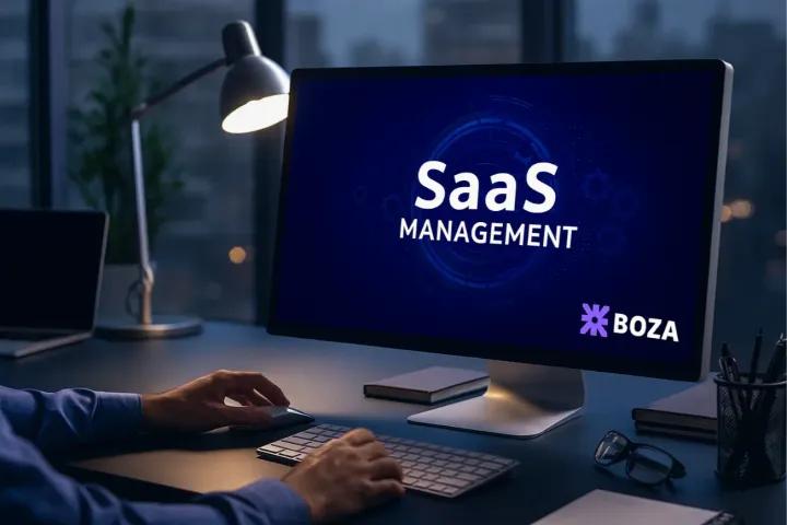 Écran affichant la gestion SaaS avec Boza