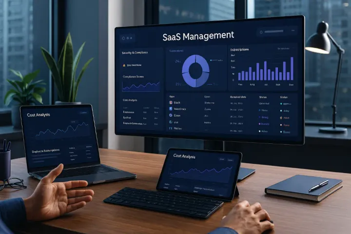 Responsable devant un tableau de bord de gestion SaaS et d’analyse des coûts