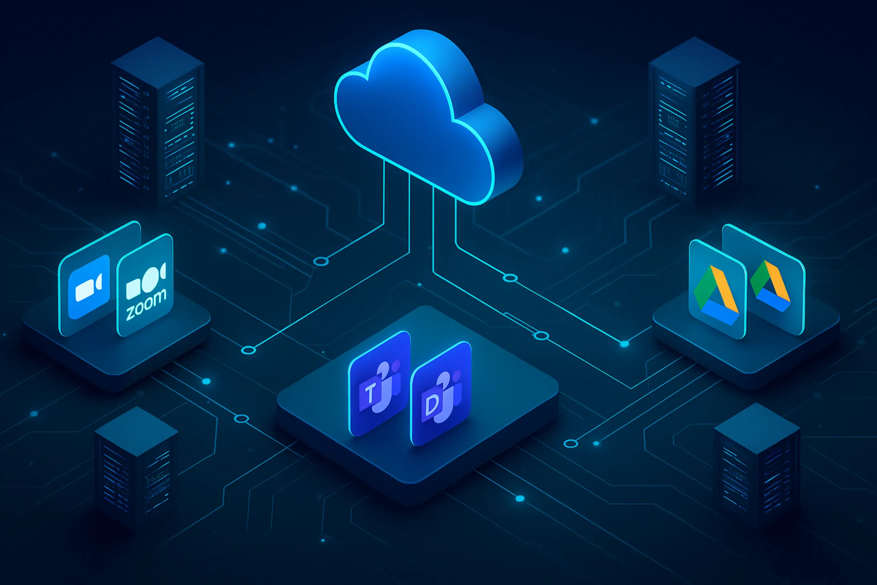 Applications SaaS reliées au cloud, dont des outils de visioconférence en double
