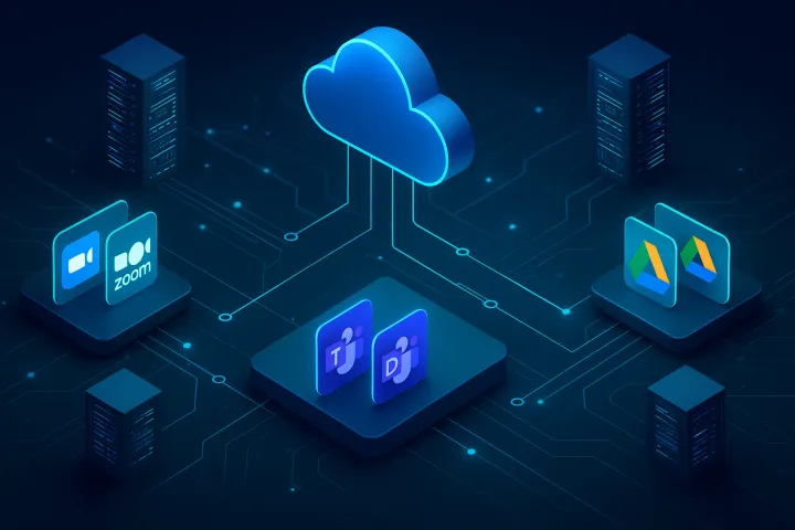 Applications SaaS reliées au cloud, dont des outils de visioconférence en double