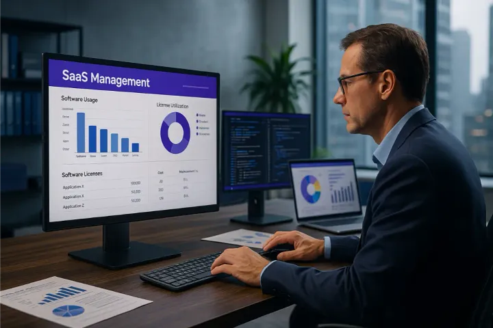 Responsable IT analysant l’usage des licences sur un tableau de bord