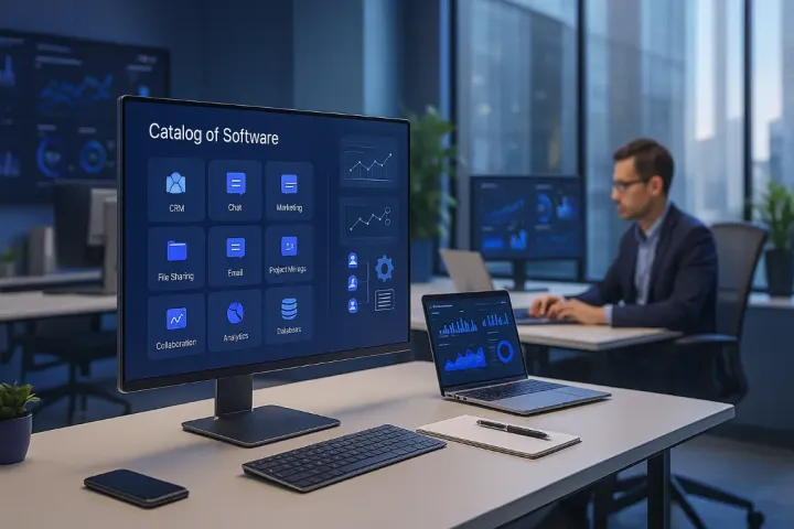 Écran affichant un catalogue de logiciels d’entreprise